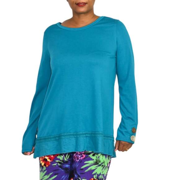Soft Surroundings Callie Top Blue Turquoise Artsy Buttons Tunic Pullover Medium - Picture 13 of 13